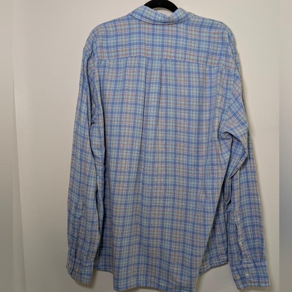 Peter Millar Blue Plaid 100% Cotton Button Down Shirt Large Preppy Coastal - Picture 4 of 5